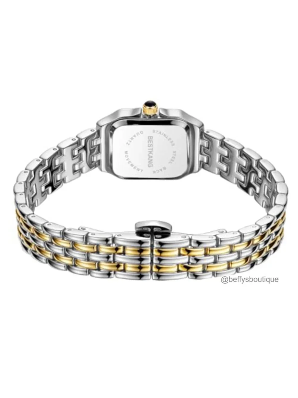 Vintage Square Luxury Watch for Women Two-Tone Stainless Steel Band Roman